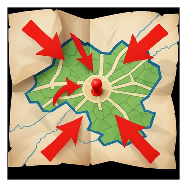 Add bold red arrows to the map, indicating an upcoming offensive attack strategy. Keep the emoji style and all original details. sticker