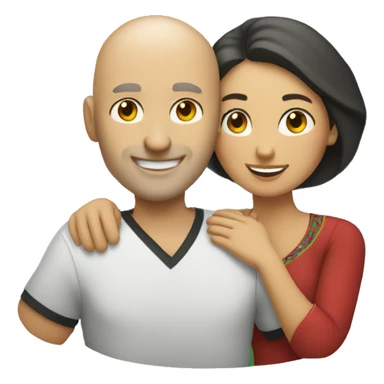 couple hug with warm smiles, white bald man, Mexican woman  sticker