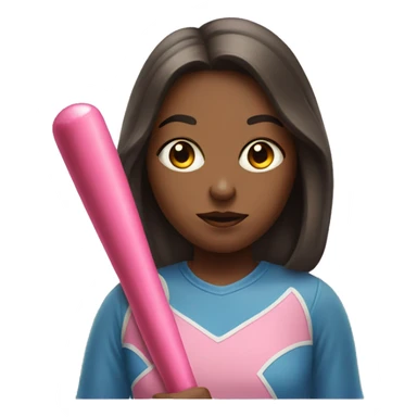A girl with a bat and a bubblegum sticker