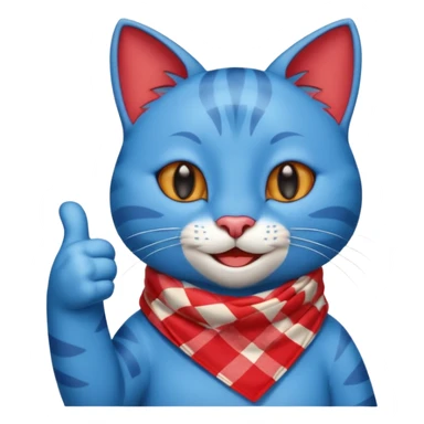 A Blue Cat smiling and giving thumbs up, wearing red Checkered Triangle scarf sticker