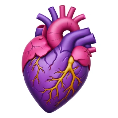 Pulsating heart with purple, hot pink, amber, light green, and dark purple sticker
