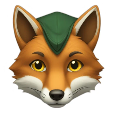 brown fox with yellow eyes and a dark green hood sticker
