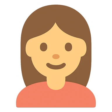 a girl depicted as a flat color icon, soft edges, cheerful look, minimalistic sticker