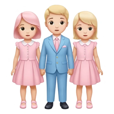 triplet toddlers with two girls in pastel pink clothes on each side and a boy in pastel blue suit in the middle sticker