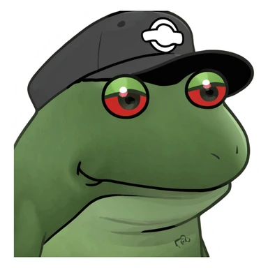 chaotic red Pepe the Frog with laser eyes, Fogo.io logo on hat, surrounded by crypto symbols, cartoonish, bold, meme-inspired, red color palette, slightly chaotic, Discord sticker sticker