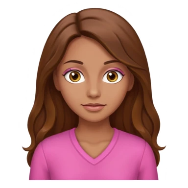 Tan skinned woman with long brown hair, hazel colored eyes, and wearing a pink outfit. sticker
