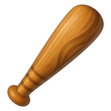 A wooden baseball bat in a cartoon style with more realistic details and vibrant colors, no background. sticker