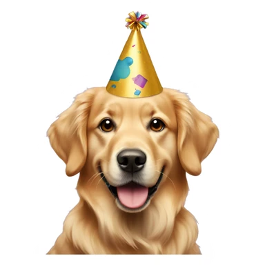 Golden retriever dog emoji with a party hat  sticker