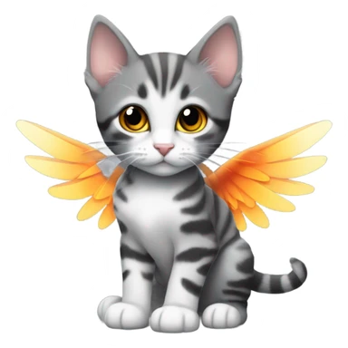 Grey and black tabby kitten with white legs and wings of fire  sticker
