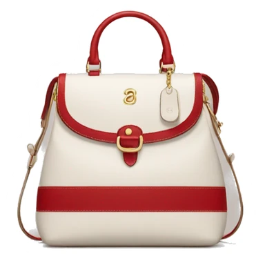 White Designer Coach bag with red monogram and beige trim sticker
