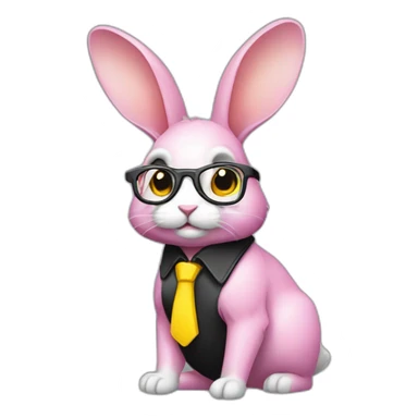 Specialist rabbit pink, glasses black, wears shirt yellow sticker