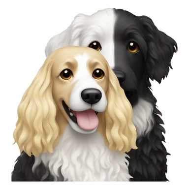 white woman with long blonde hair alongside a black and white colored bernadoodle dog  sticker
