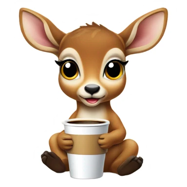 Baby deer drinking coffee sticker