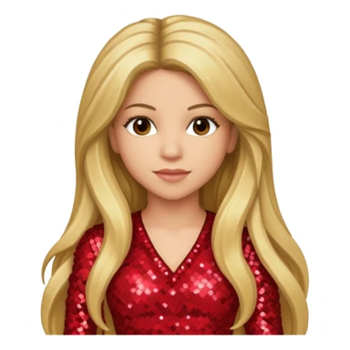 Shakira with long dark blonde hair, red sequin outfit sticker