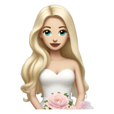 White bride with long light blonde hair and blue eyes with light pink peonies in hair white skin  sticker