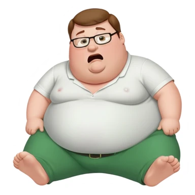Peter Griffin from Family Guy with a very large pregnant belly, laying down on his back, sweating profusely, wearing green pants and white shirt sticker