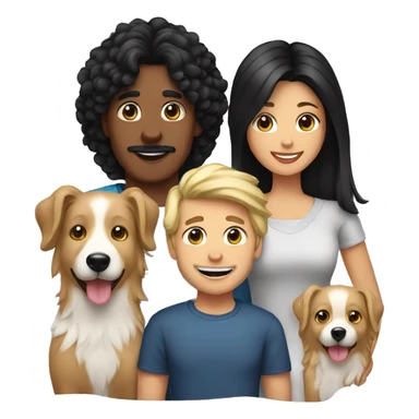 Family formed by a White blond man and a curl woman with long black hair and a small black border collie dog sticker