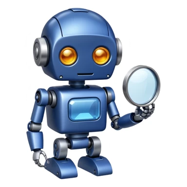 A little robot with a looking glass in indigo-500 sticker