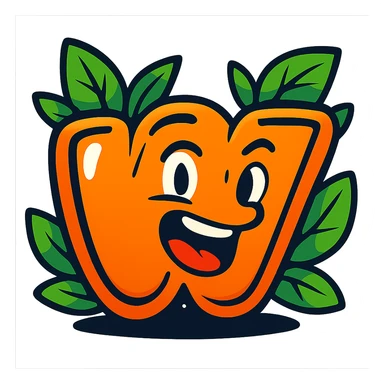 fat, expressive Wattpad 'w' logo, strong outline, dynamic shadows, glossy shine, bright leaves framing the logo, transparent background, vibrant toon style sticker