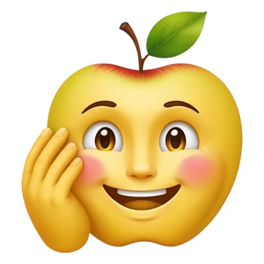 A yellow face smiling awkwardly while embarrassed, scratching its temple with one hand, and looking to the side in Apple emoji style sticker