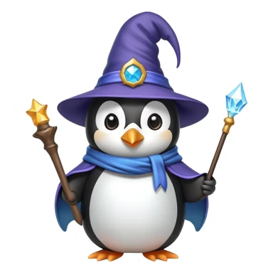 penguin wizard with wizard hat and magic wand sticker