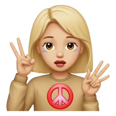 Crying kissy face holding up peace sign sticker