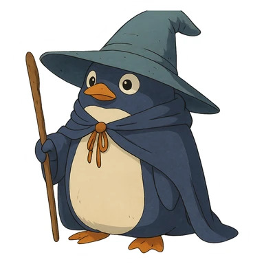ghibli style penguin wizard sticker