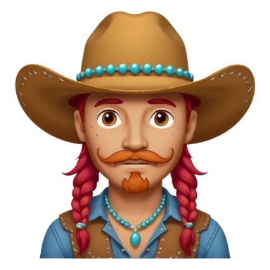 mustached cowboys bead and long red hair with tattoos on face  sticker