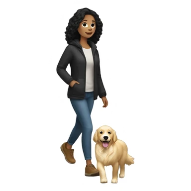 White woman with a black hair walking a golden retriever sticker