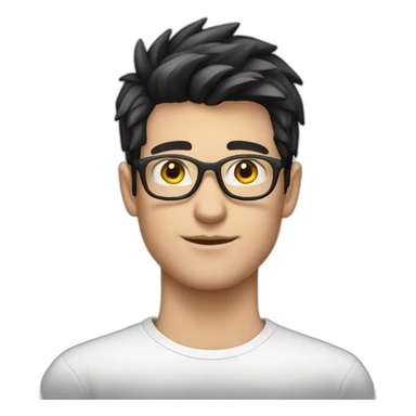 young white European guy with a white shirt and black hairs and metal glasses sticker