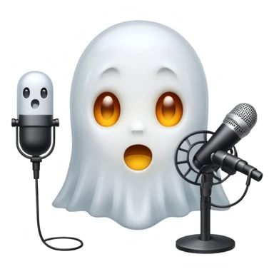 Cute Ghost no mouth doing a podcast sticker