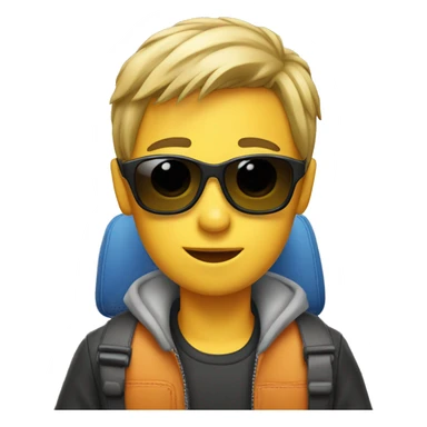 boy in car with sunglasses sticker