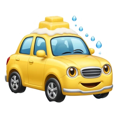 car wash emoji with car and soap suds, yellow sponge, playful expression sticker