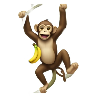 Monkey swinging from a tree eating a banana sticker