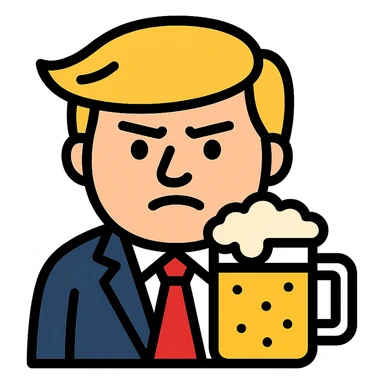 Donald Trump holding a beer, cartoon icon with color outline sticker