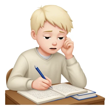 Student frantically writing "Dear God" at the top of an essay paper sticker