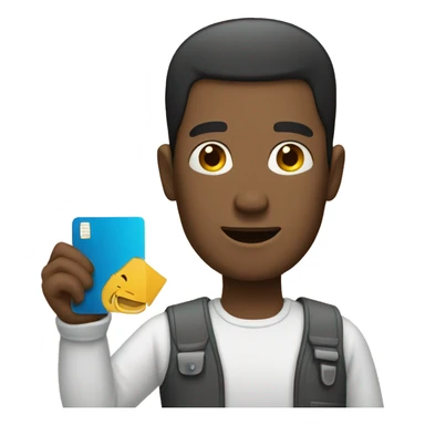 man using his phone with card sticker