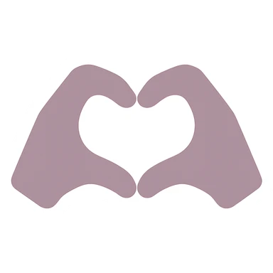 Make the hands more realistic while keeping the dull purple color-filled style, hands with rounded fingers making a heart shape, maintain transparent background. sticker