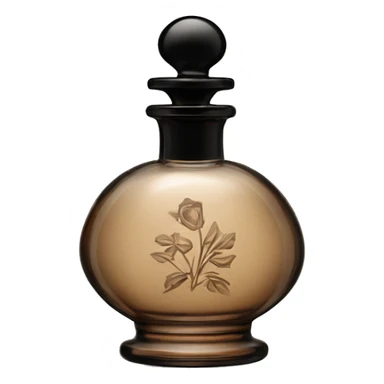 English vintage glass perfume bottle, old and shabby, stylish and minimalistic, black and brown sticker