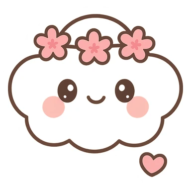 vanilla cloud doe with rosy cheeks, cherry blossom crown, floating with faith and grace, brand identity mascot for social media sticker