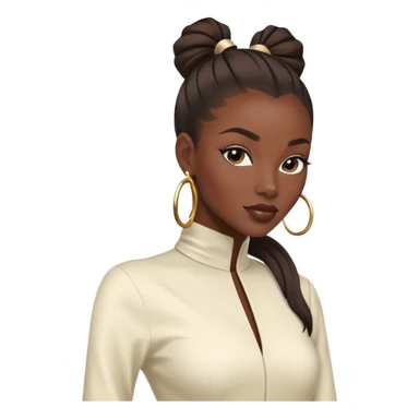 Stylish African fashion model with sleek high ponytail, elegant pose, fashionable outfit sticker