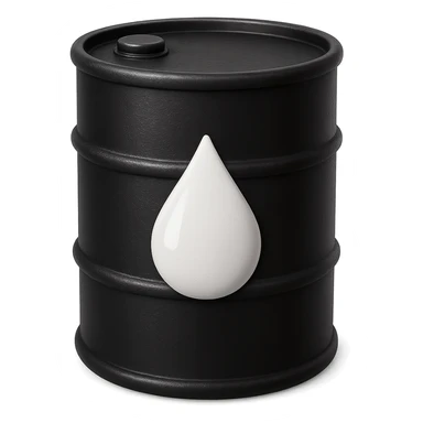 Сгенерируй мне в стиле детализированного емодзи черную бочку на которой нарисованна белая кампля капля, как логотип sticker