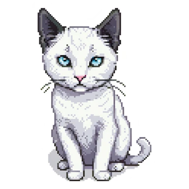 a close up portrait of a realistic adult white cat with black ears, he is giving skeptical slant eyed side-eye to the camera, cutscene graphic
 sticker