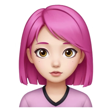 An Asian girl with Fashion pink hair, big eyes, thick eyebrows, and long eyelashes;  sticker