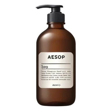 Black soap bottle with brand on label aesop sticker