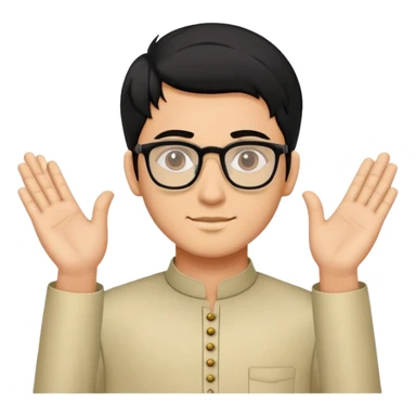 young man with wheatish skin tone, black hair, wearing kurta with rectangle glasses sticker
