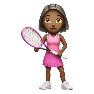 Girl with tennis racket wearing pink sticker