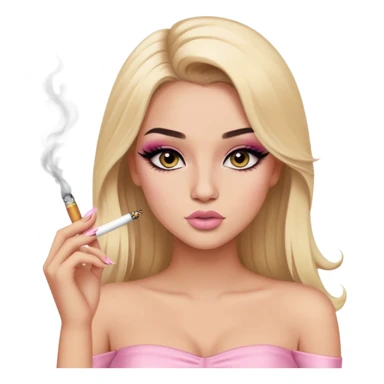 blonde long hair gorgeous girl with latina makeup smoking a cigarette winged eyeliner big lashes light pink tube top sticker