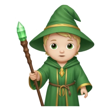 baby wizard with green robe and staff sticker