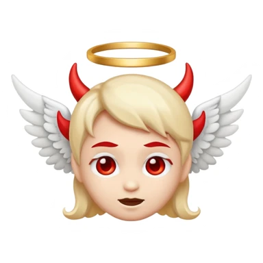 cute emoji half angel with halo and white wing, half devil with horn and red wing merged into one face sticker